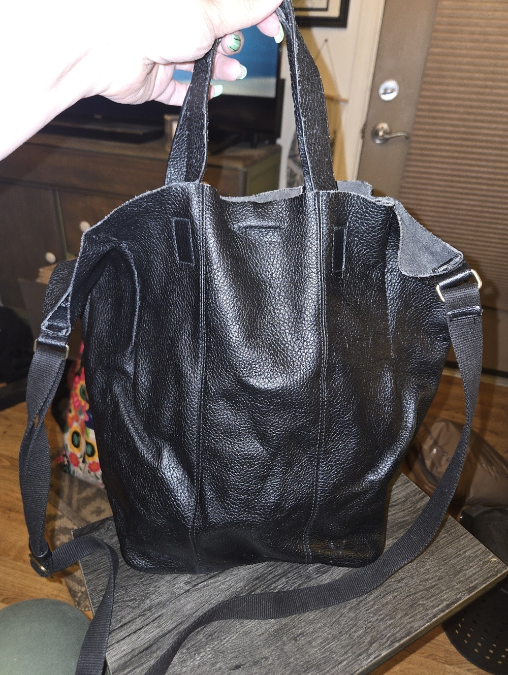 Banana Republic Black Leather Tote Shoulder Bag with Adjustable Strap